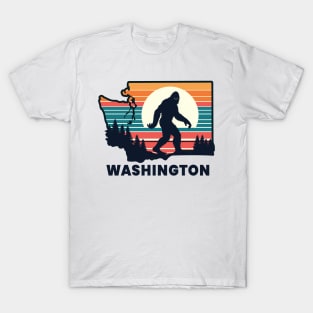 Washington Classic Bigfoot Pose with Vintage Sunset T-Shirt